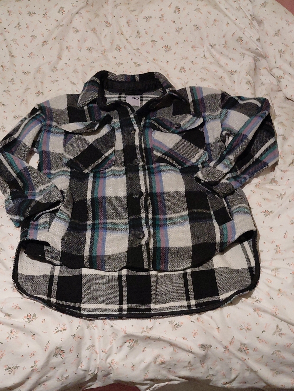 SO Black, White & Teal Plaid Button-Down Shirt